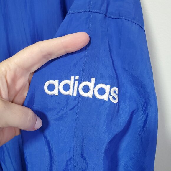 ADIDAS Vintage 90s Windbreaker Track Jacket Coat Nylon 3 Stripes Blue Mens Large - Picture 6 of 16